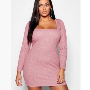 Plus Glitter Shimmer Square Neck Bodycon Dress